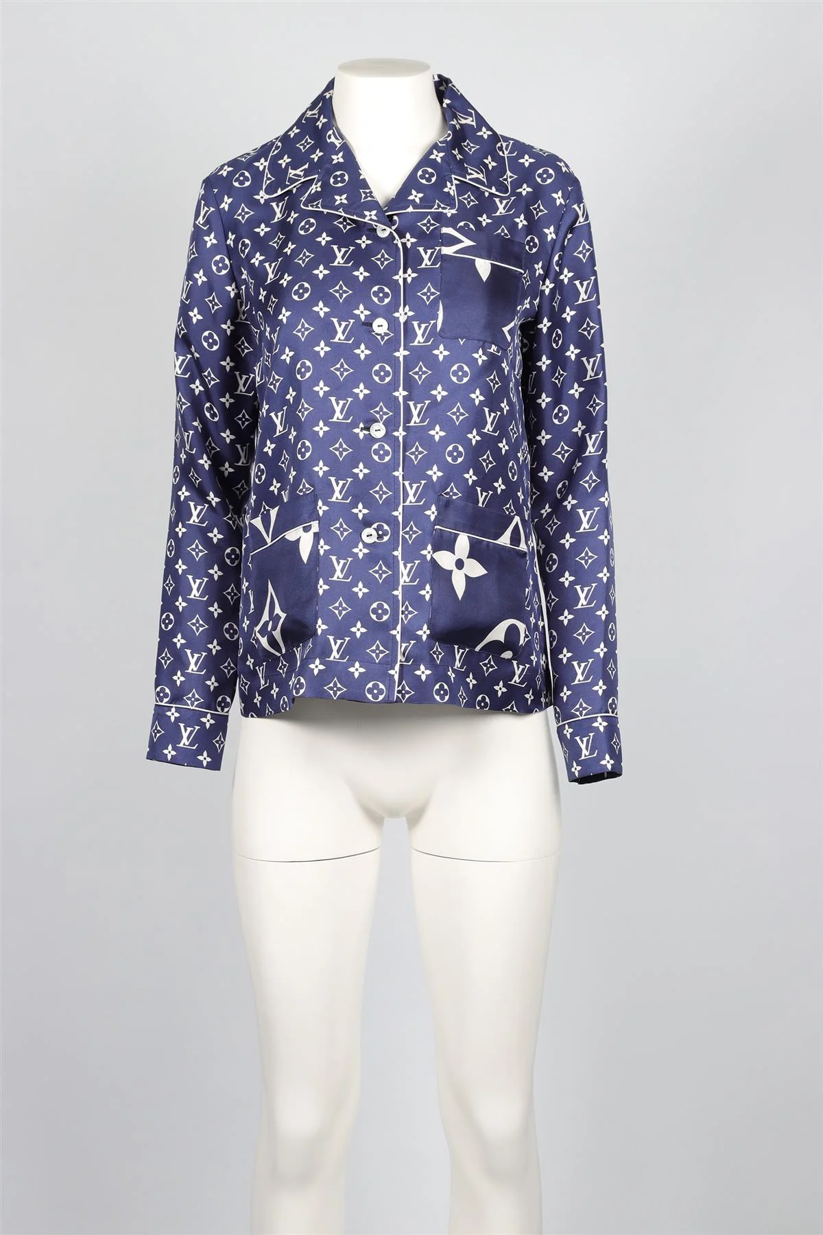 LOUIS VUITTON BLUE MONOGRAM SILK SHIRT FR 38 UK 10 - Image 2