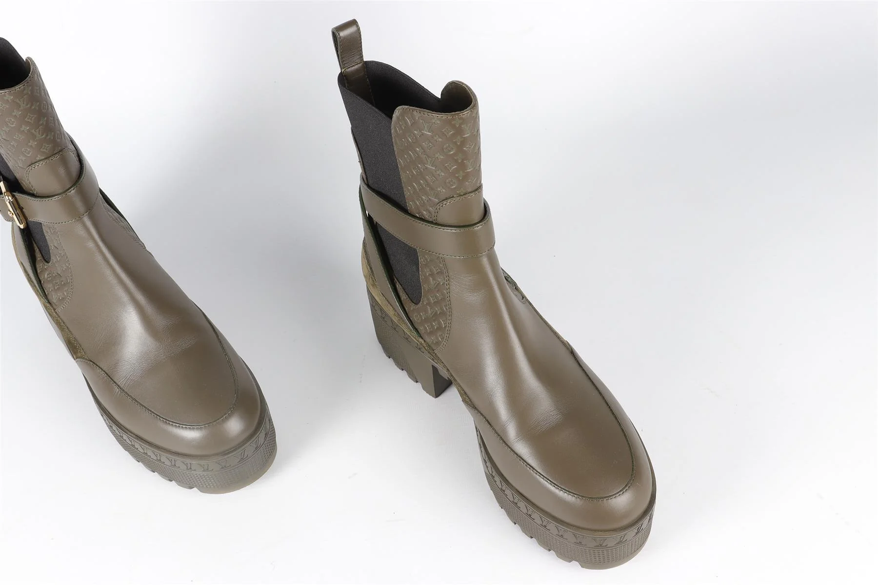 LOUIS VUITTON GREEN LAUREATE MONOGRAM LEATHER BOOTS EU 39 UK 6 US 9 - Image 4