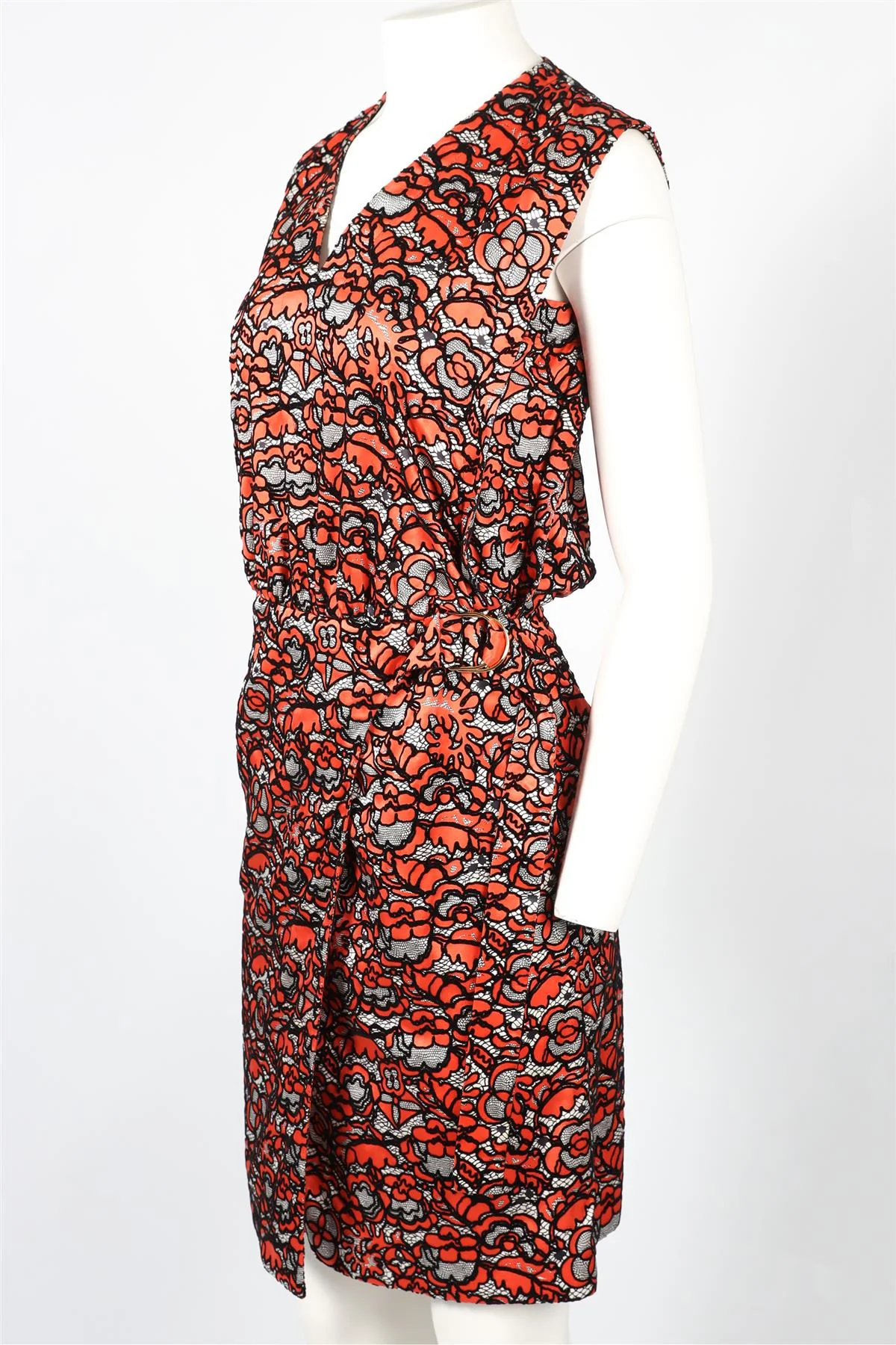 LOUIS VUITTON ORANGE, BLACK AND WHITE SILK MINI DRESS FR 34 UK 6 - Image 3