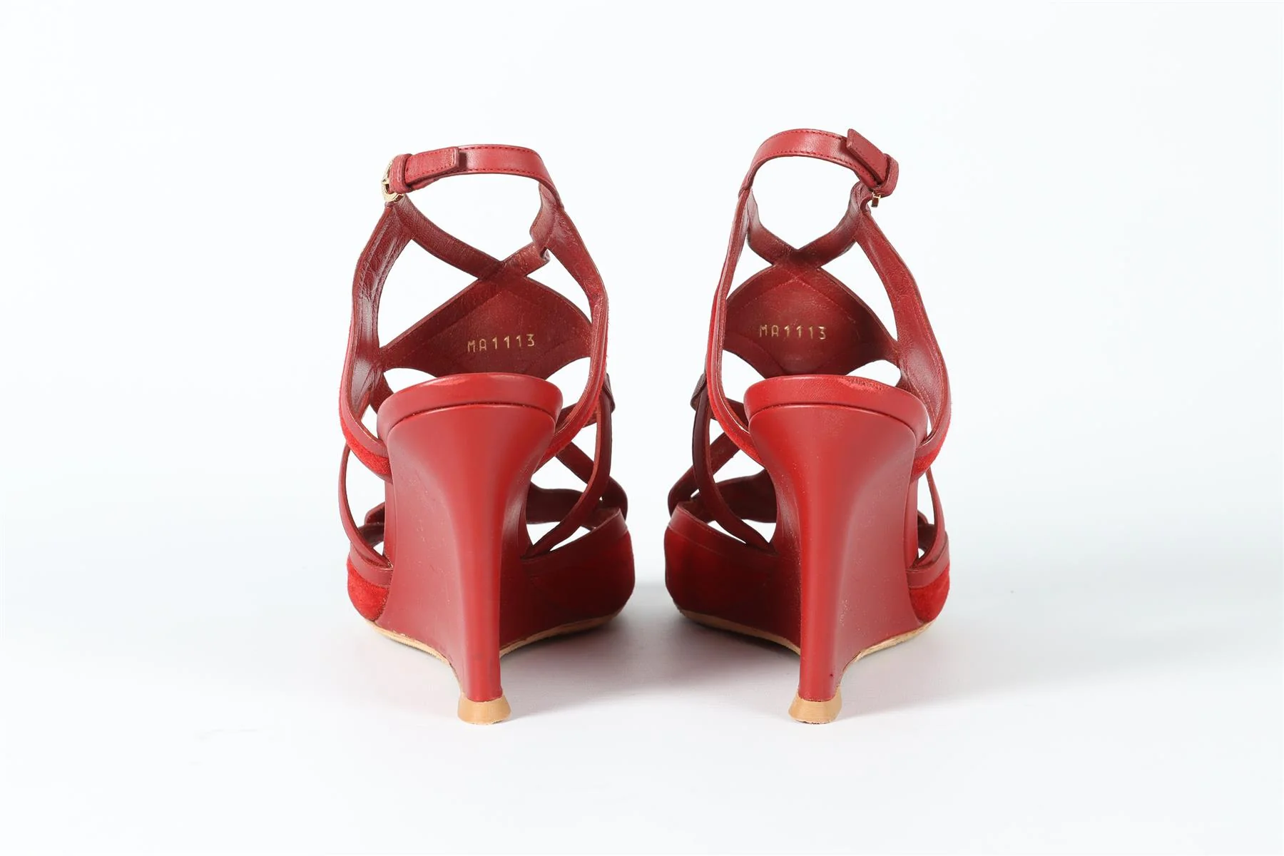 LOUIS VUITTON RED LEATHER AND SUEDE WEDGE SANDALS EU 39 UK 6 US 9 - Image 4