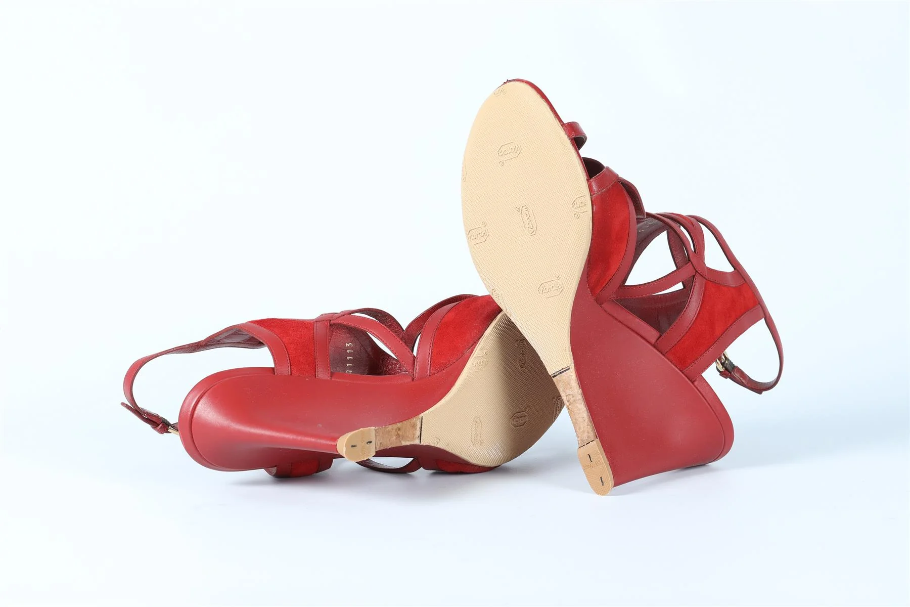 LOUIS VUITTON RED LEATHER AND SUEDE WEDGE SANDALS EU 39 UK 6 US 9 - Image 5