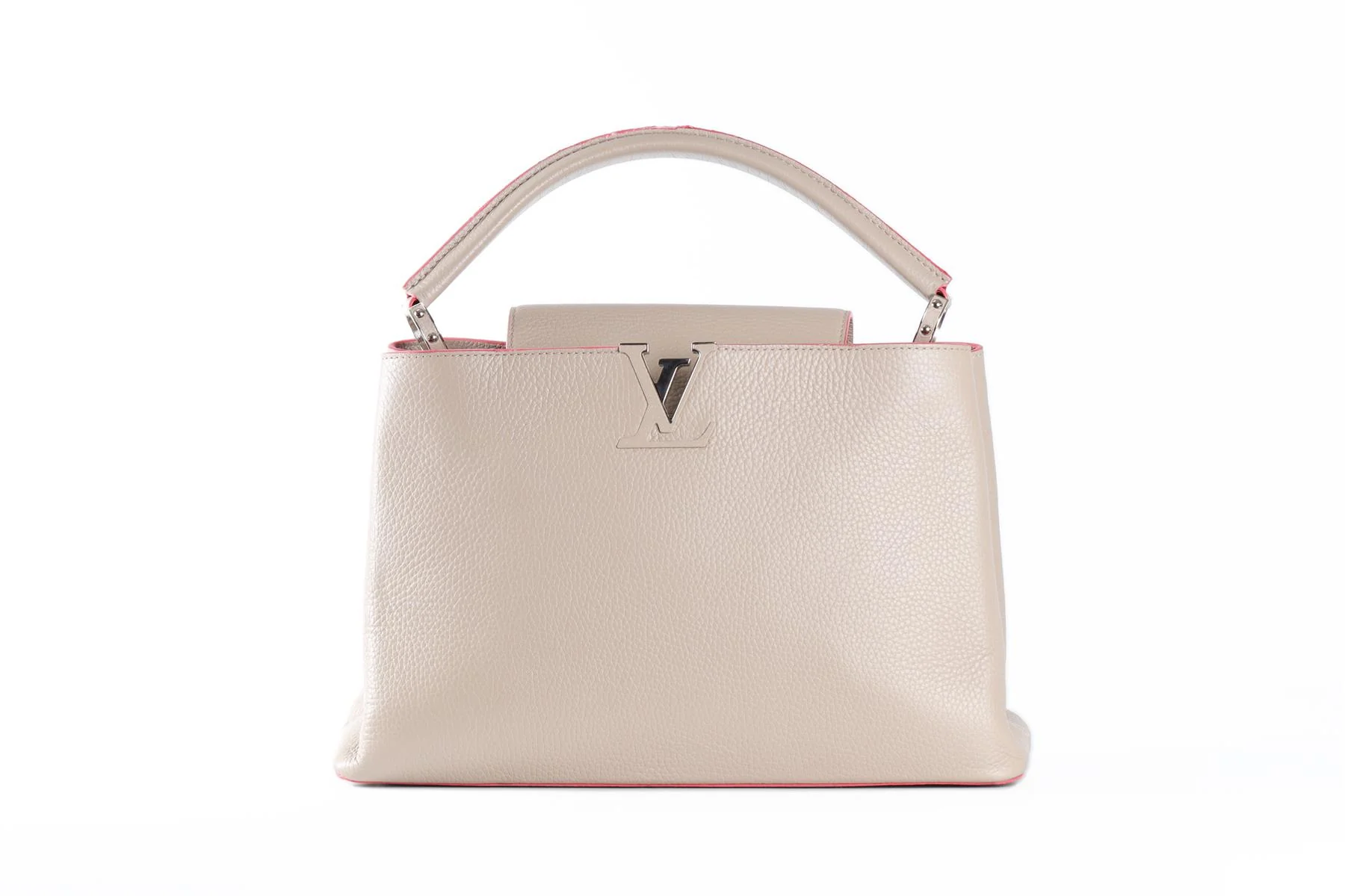 LOUIS VUITTON TAUPE 2014 CAPUCINES MM TAURILLON LEATHER TOTE BAG - Image 2