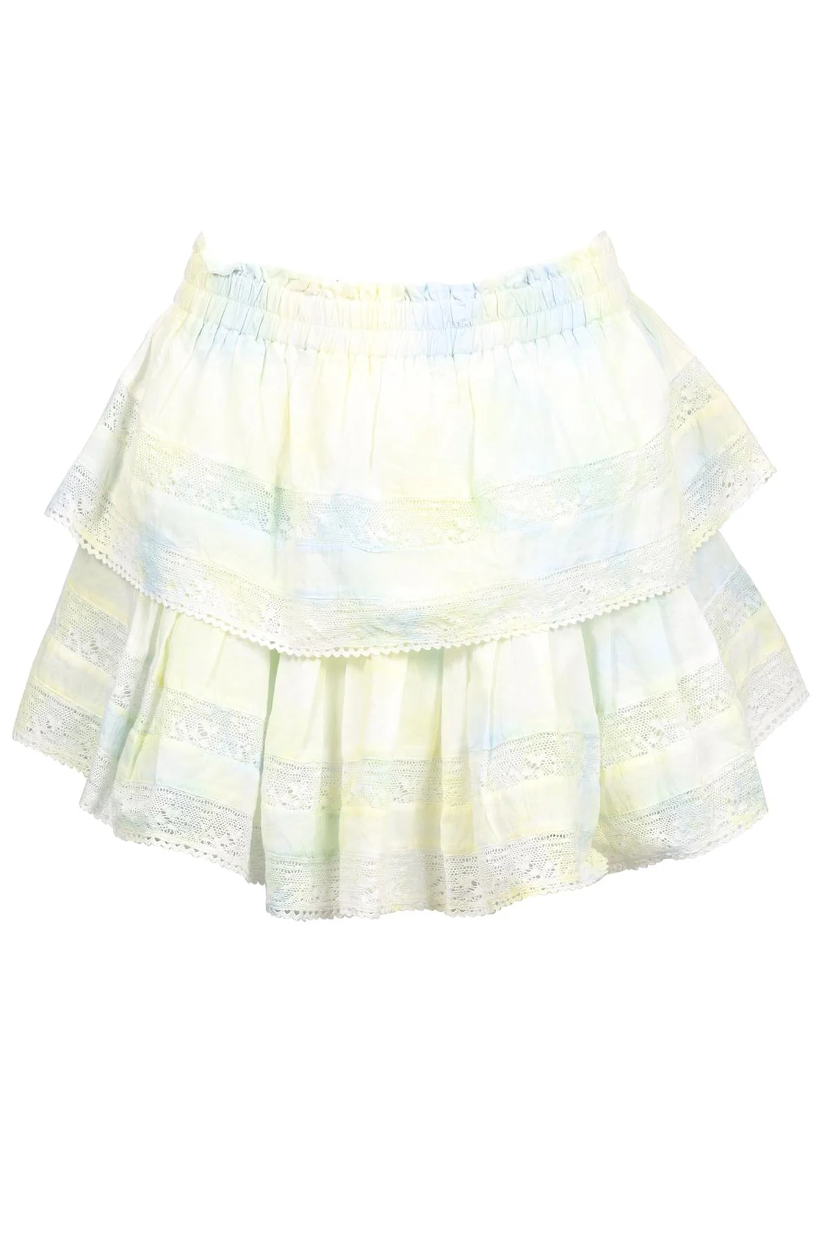 LOVESHACKFANCY BLUE AND YELLOW COTTON MINI SKIRT SMALL