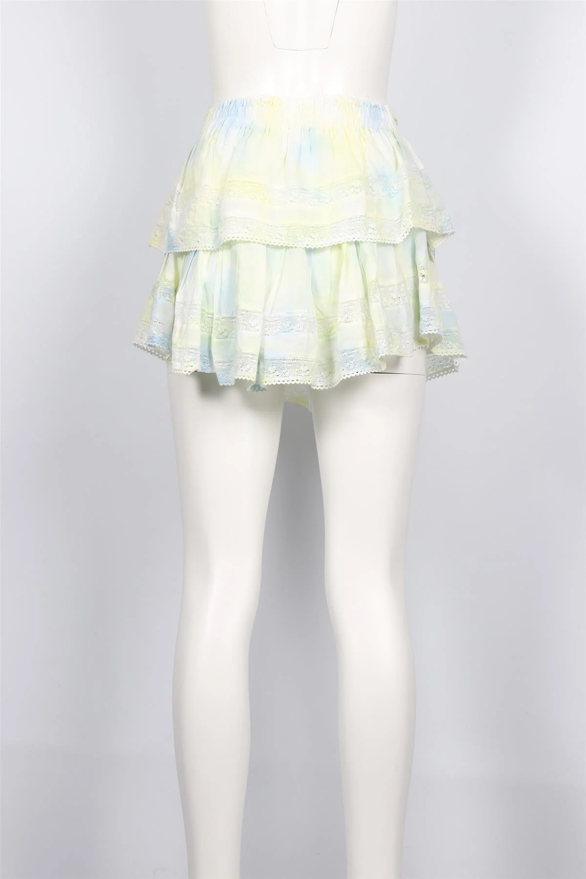 LOVESHACKFANCY BLUE AND YELLOW COTTON MINI SKIRT SMALL - Image 4