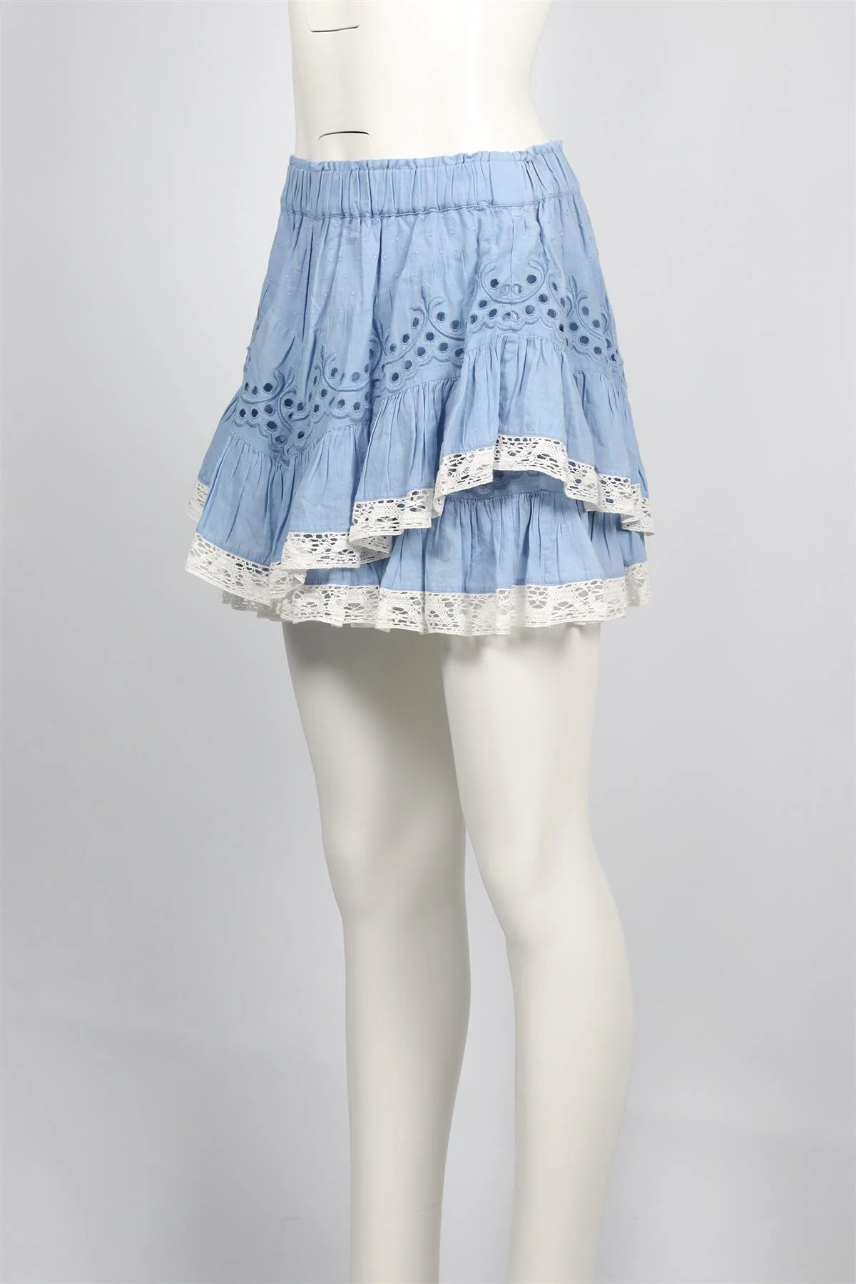 LOVESHACKFANCY BLUE COTTON MINI SKIRT SMALL - Image 3