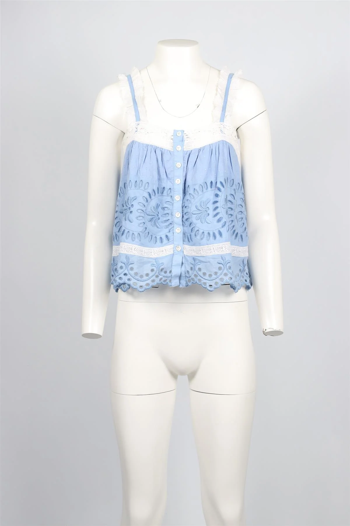 LOVESHACKFANCY BLUE CROPPED COTTON TOP SMALL - Image 2
