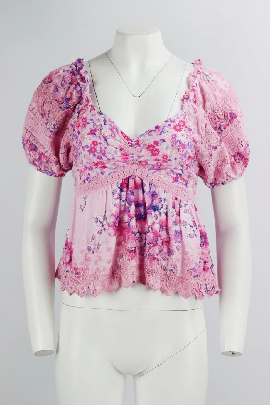 LOVESHACKFANCY CROCHET TRIMMED FLORAL PRINT COTTON TOP SMALL - Image 2