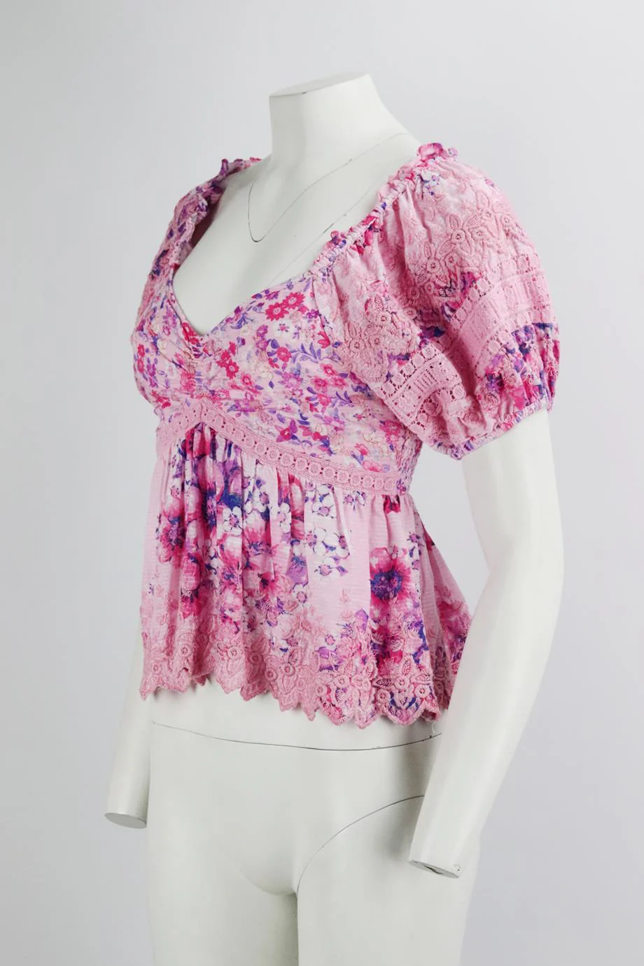 LOVESHACKFANCY CROCHET TRIMMED FLORAL PRINT COTTON TOP SMALL - Image 3