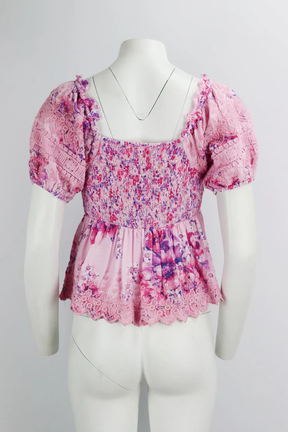 LOVESHACKFANCY CROCHET TRIMMED FLORAL PRINT COTTON TOP SMALL - Image 4