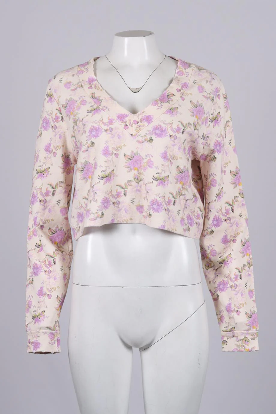LOVESHACKFANCY CROPPED FLORAL PRINT COTTON SWEATSHIRT SMALL - Image 2