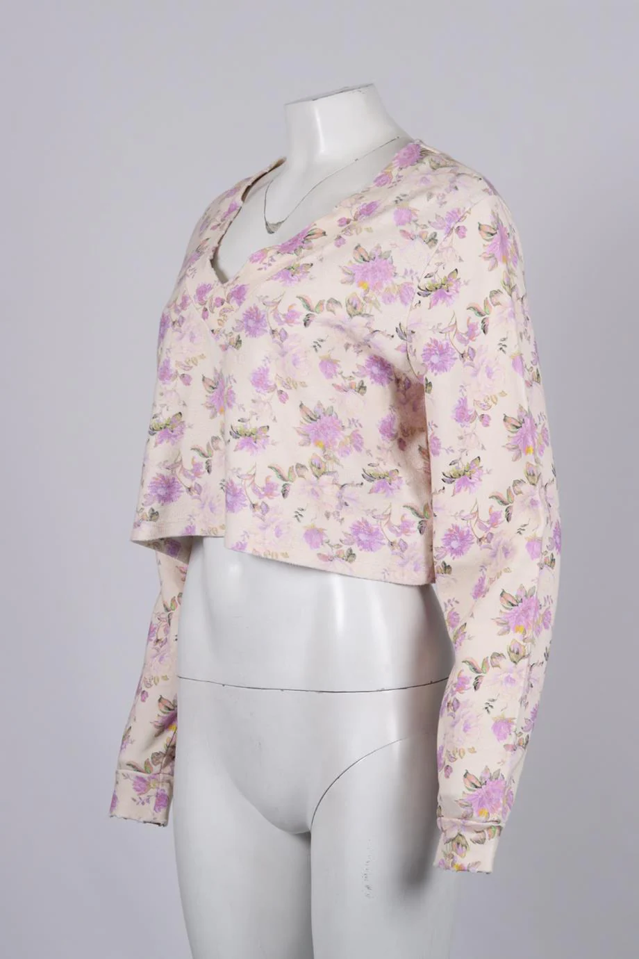 LOVESHACKFANCY CROPPED FLORAL PRINT COTTON SWEATSHIRT SMALL - Image 3