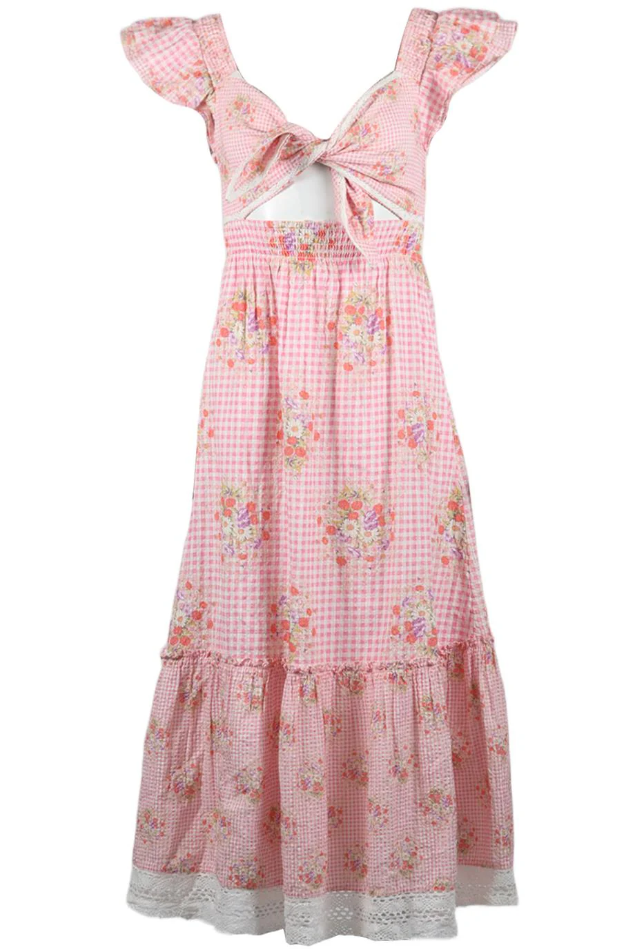 LOVESHACKFANCY FLORAL PRINT COTTON MAXI DRESS SMALL