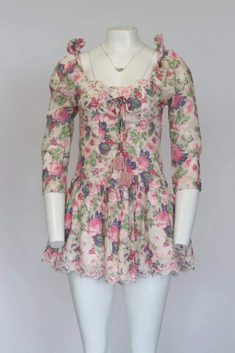 LOVESHACKFANCY FLORAL PRINT COTTON MINI DRESS US 4 UK 8 - Image 2