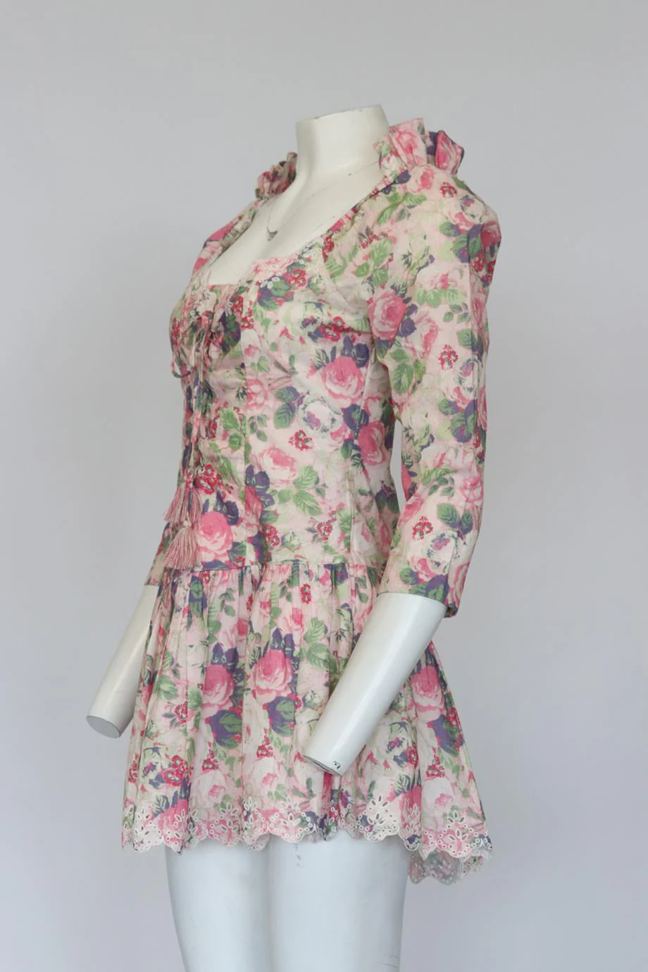 LOVESHACKFANCY FLORAL PRINT COTTON MINI DRESS US 4 UK 8 - Image 3