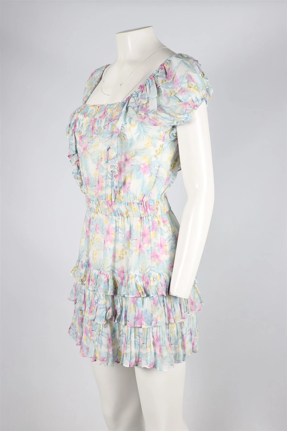 LOVESHACKFANCY MULTICOLOURED CHIFFON MINI DRESS SMALL - Image 3