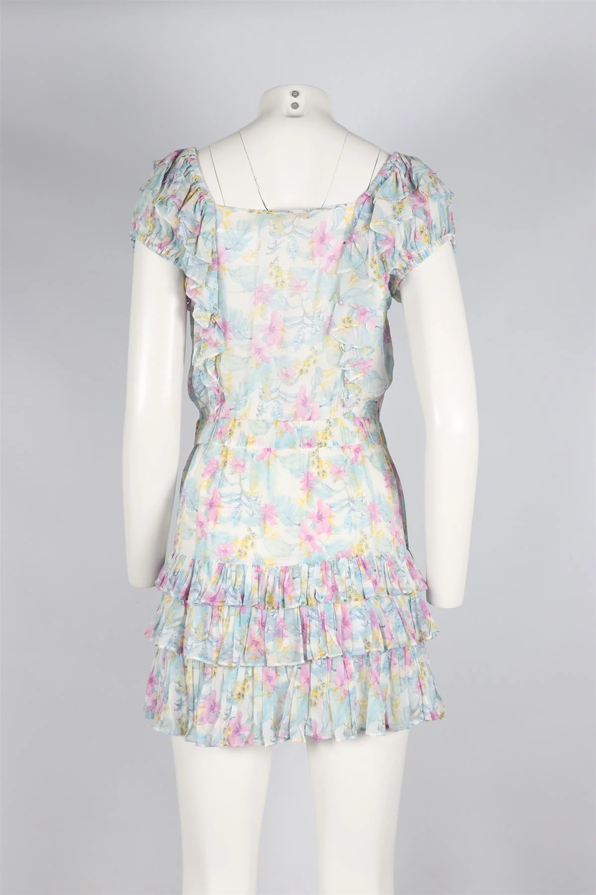 LOVESHACKFANCY MULTICOLOURED CHIFFON MINI DRESS SMALL - Image 4