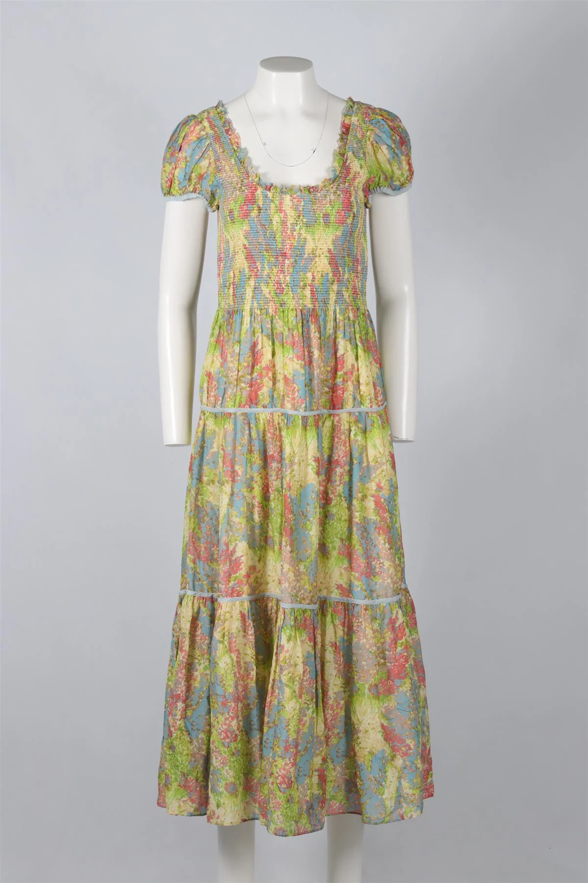 LOVESHACKFANCY MULTICOLOURED FLORAL PRINT COTTON BLEND MAXI DRESS SMALL - Image 2
