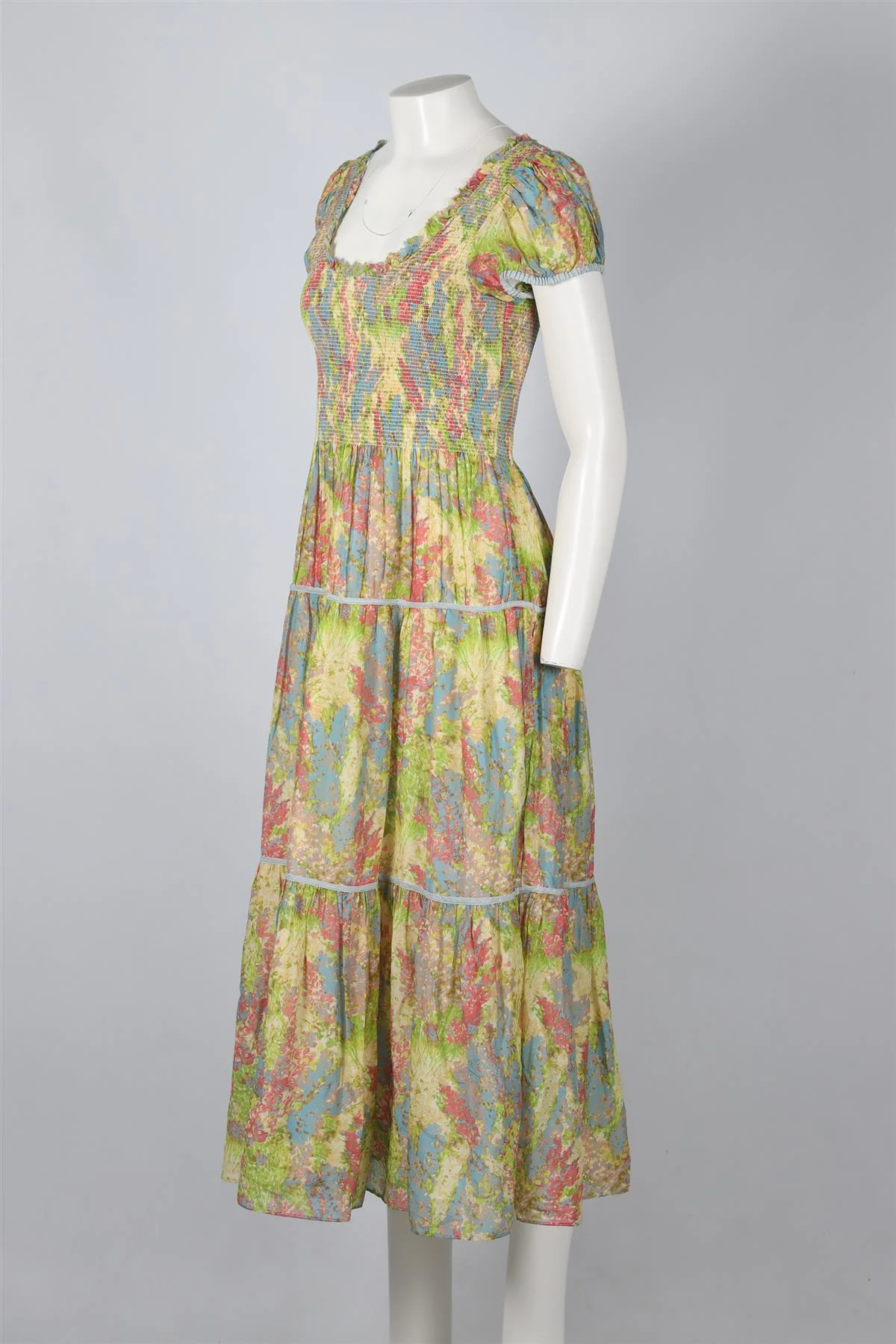 LOVESHACKFANCY MULTICOLOURED FLORAL PRINT COTTON BLEND MAXI DRESS SMALL - Image 3