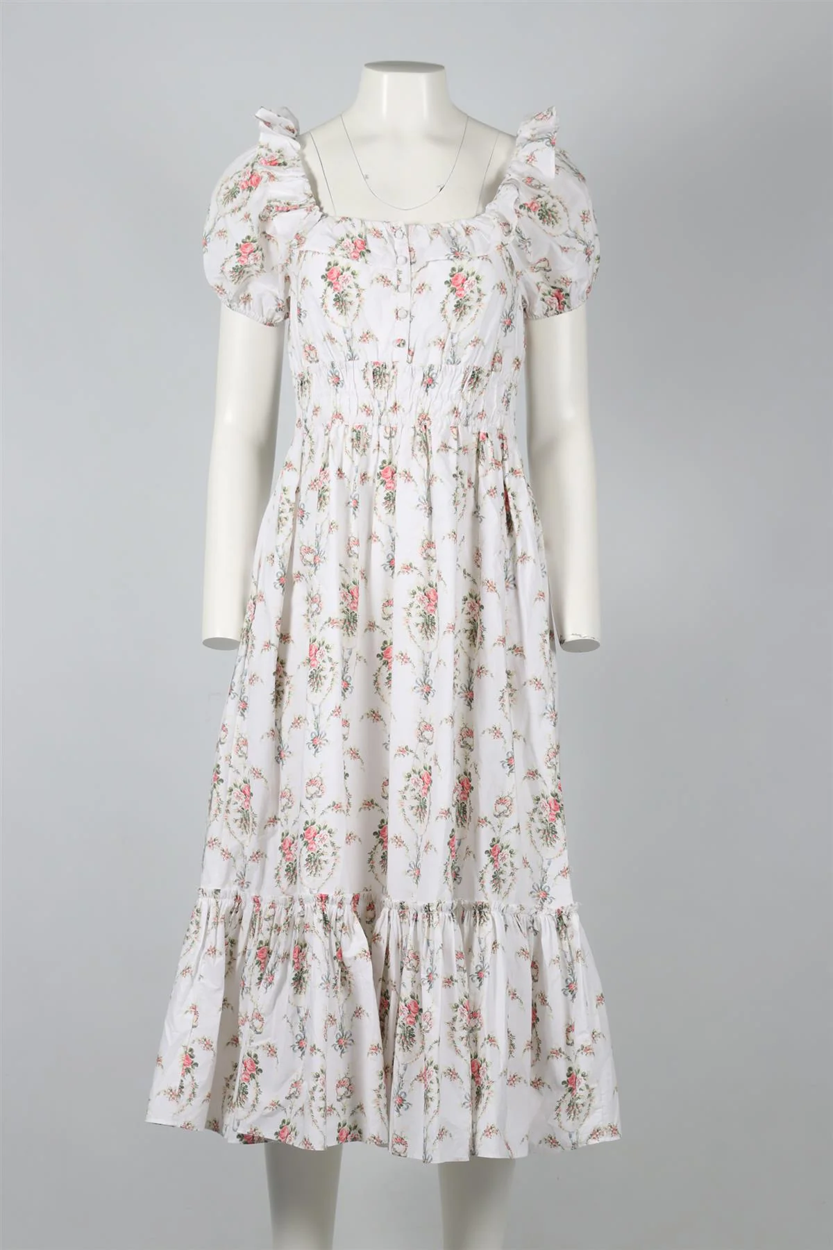 LOVESHACKFANCY MULTICOLOURED FLORAL PRINT COTTON MIDI DRESS SMALL - Image 2