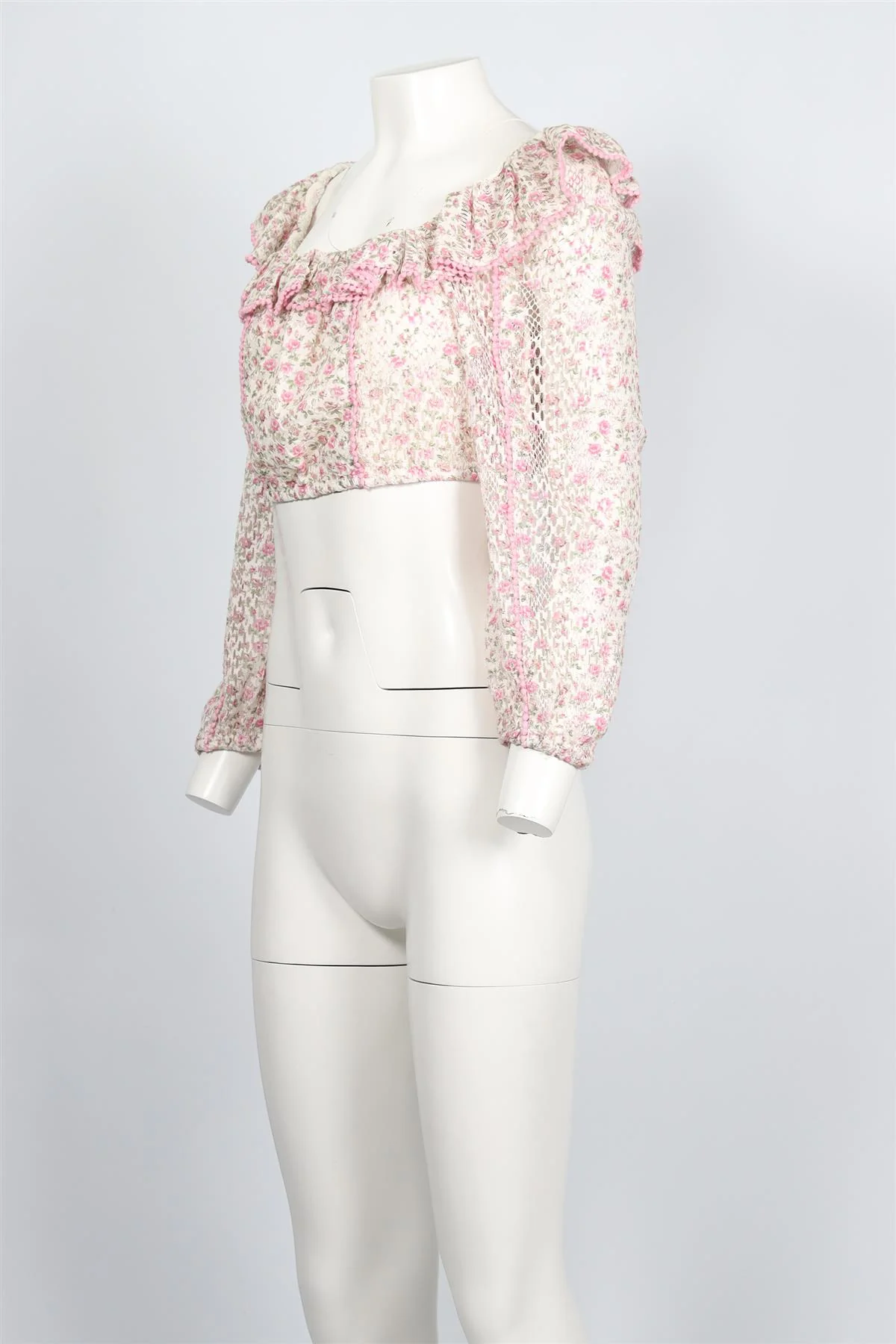 LOVESHACKFANCY PINK CROPPED COTTON BLEND TOP SMALL - Image 3