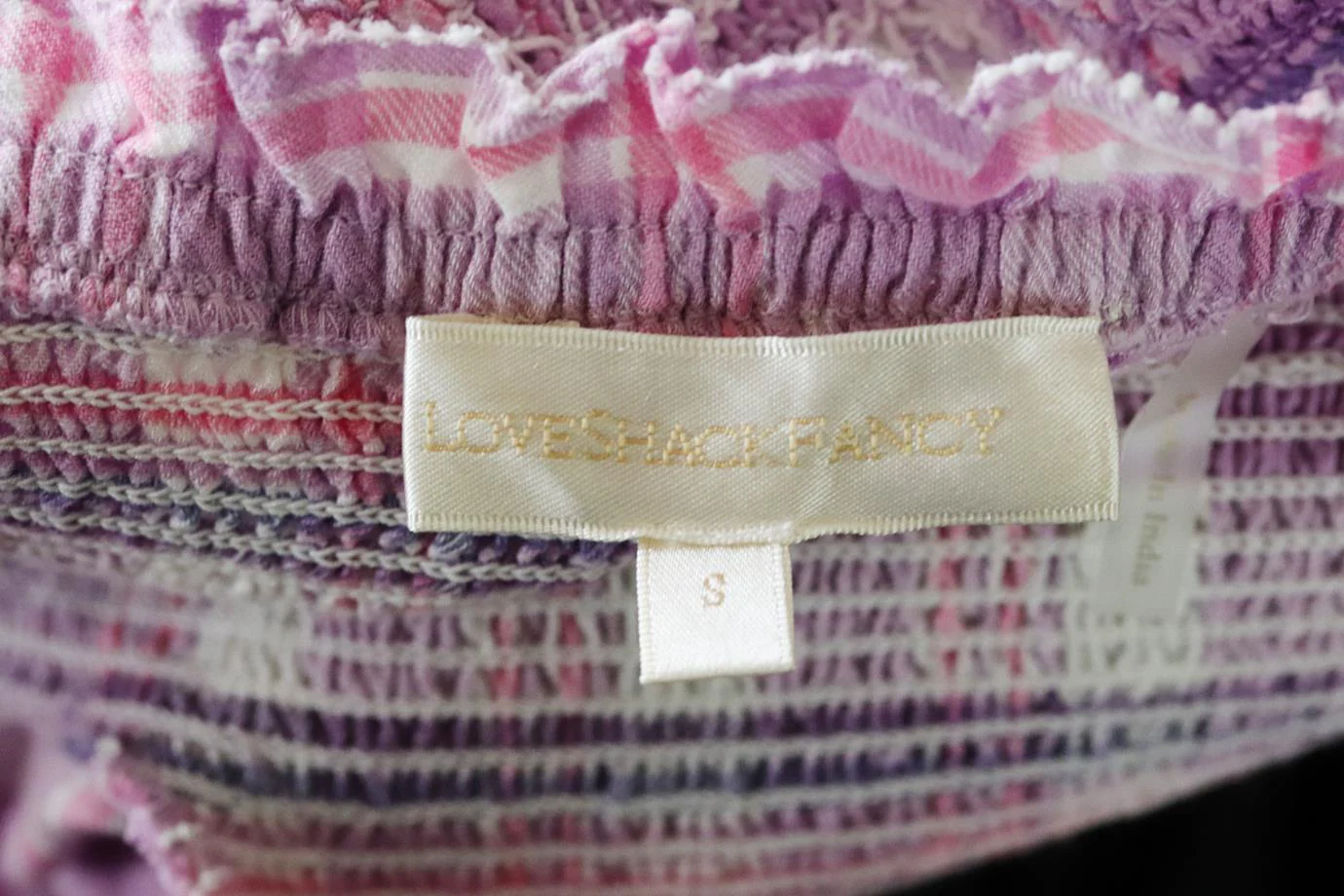 LOVESHACKFANCY SMOCKED CHECKED COTTON MINI DRESS SMALL - Image 5