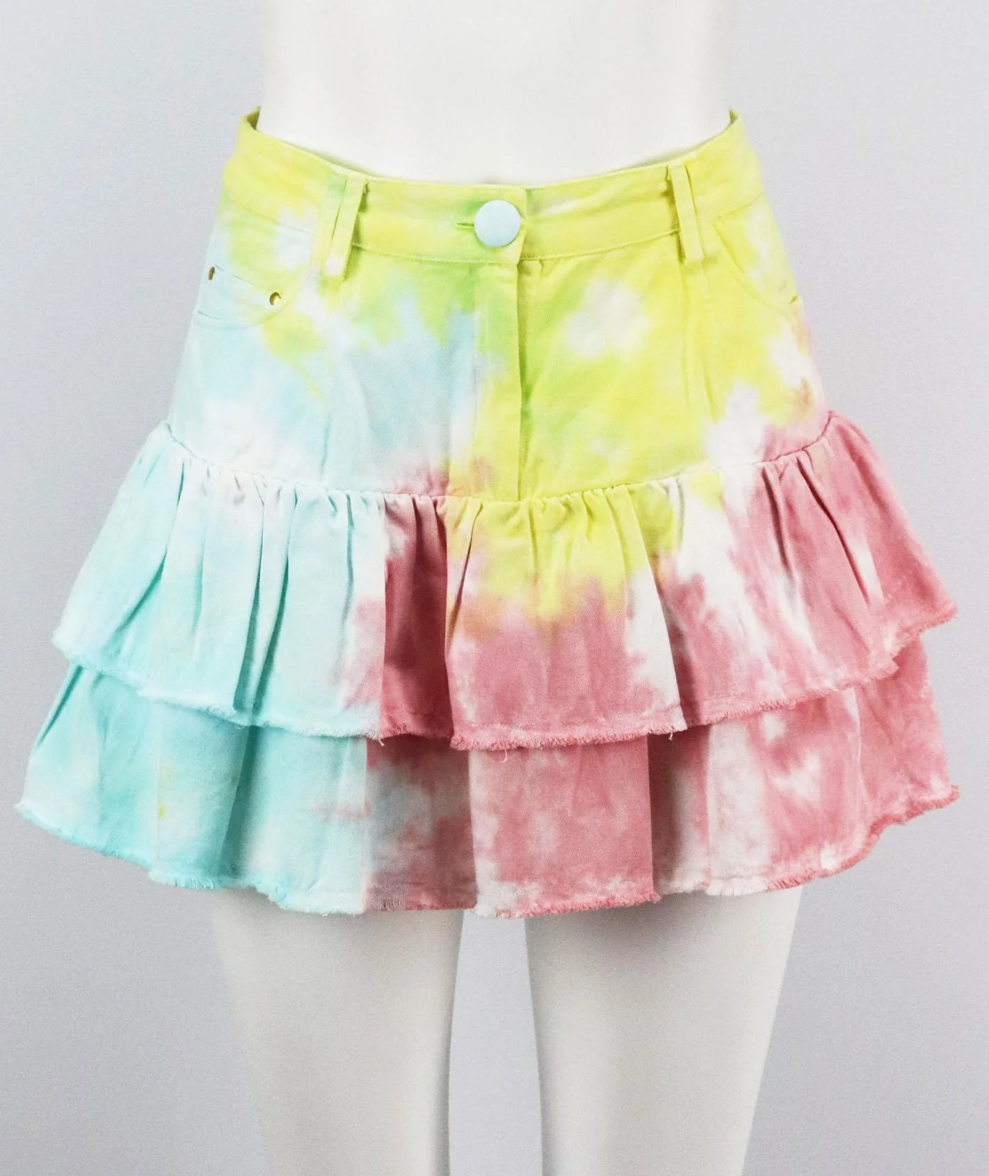 LOVESHACKFANCY TIERED TIE DYED DENIM MINI SKIRT US 4 UK 8 - Image 2