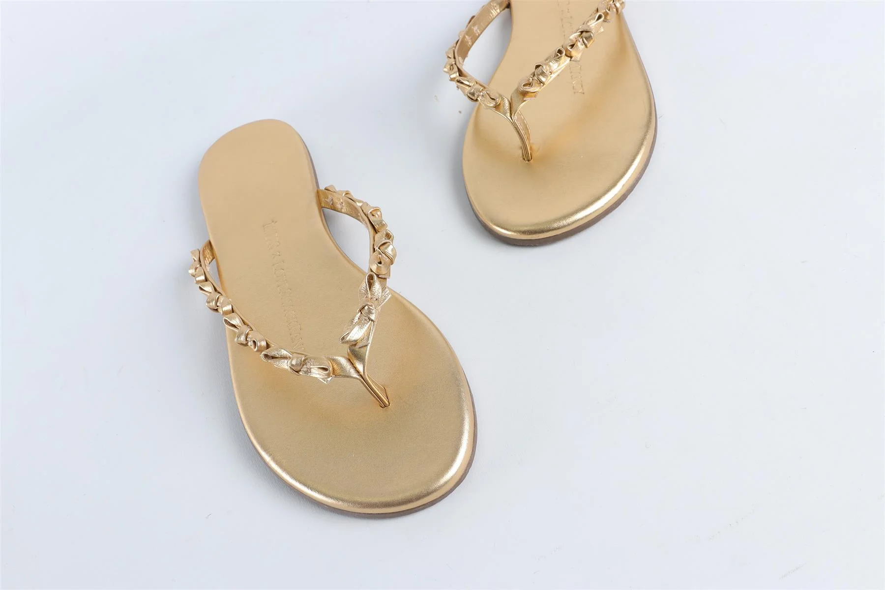 LOVESHACKFANCY + TKEES GOLD LEATHER FLIP FLOPS EU 36 UK 3 US 5 - Image 4