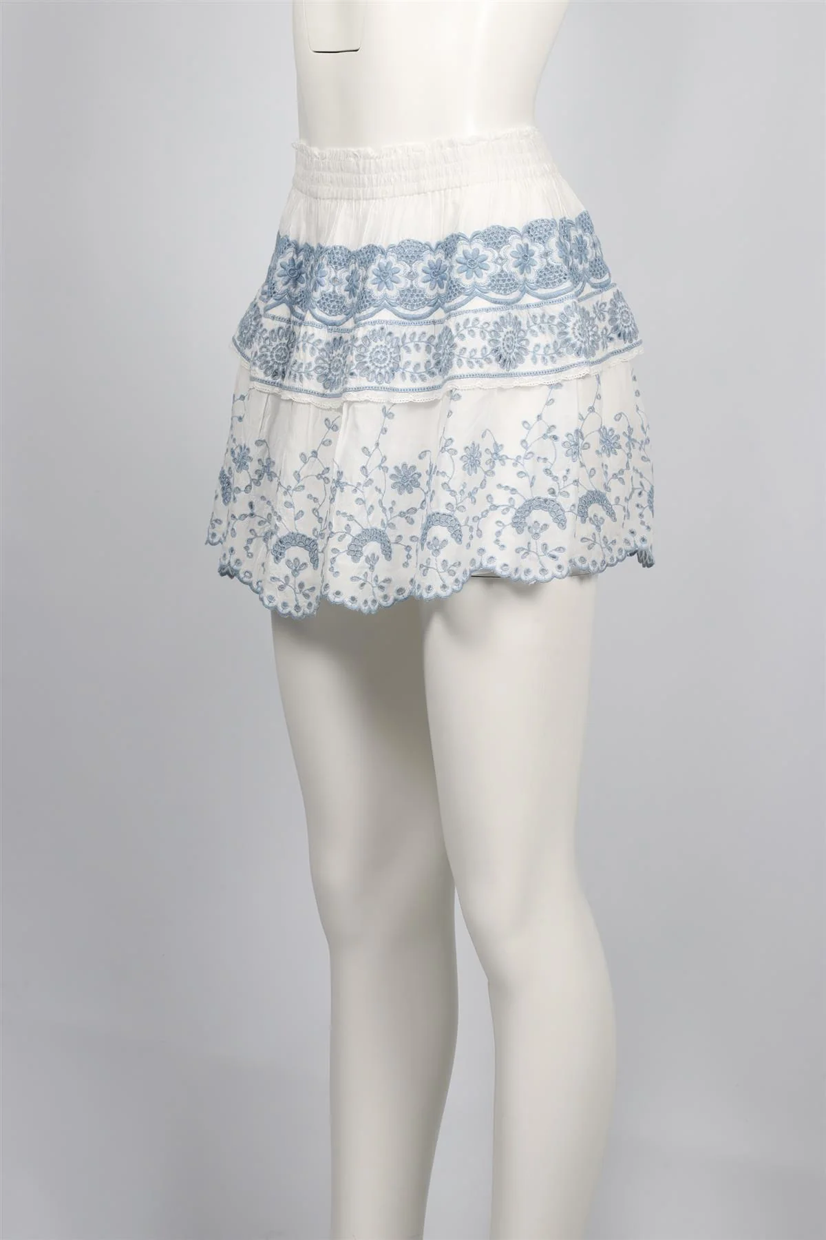 LOVESHACKFANCY WHITE AND BLUE VOILE MINI SKIRT SMALL - Image 3