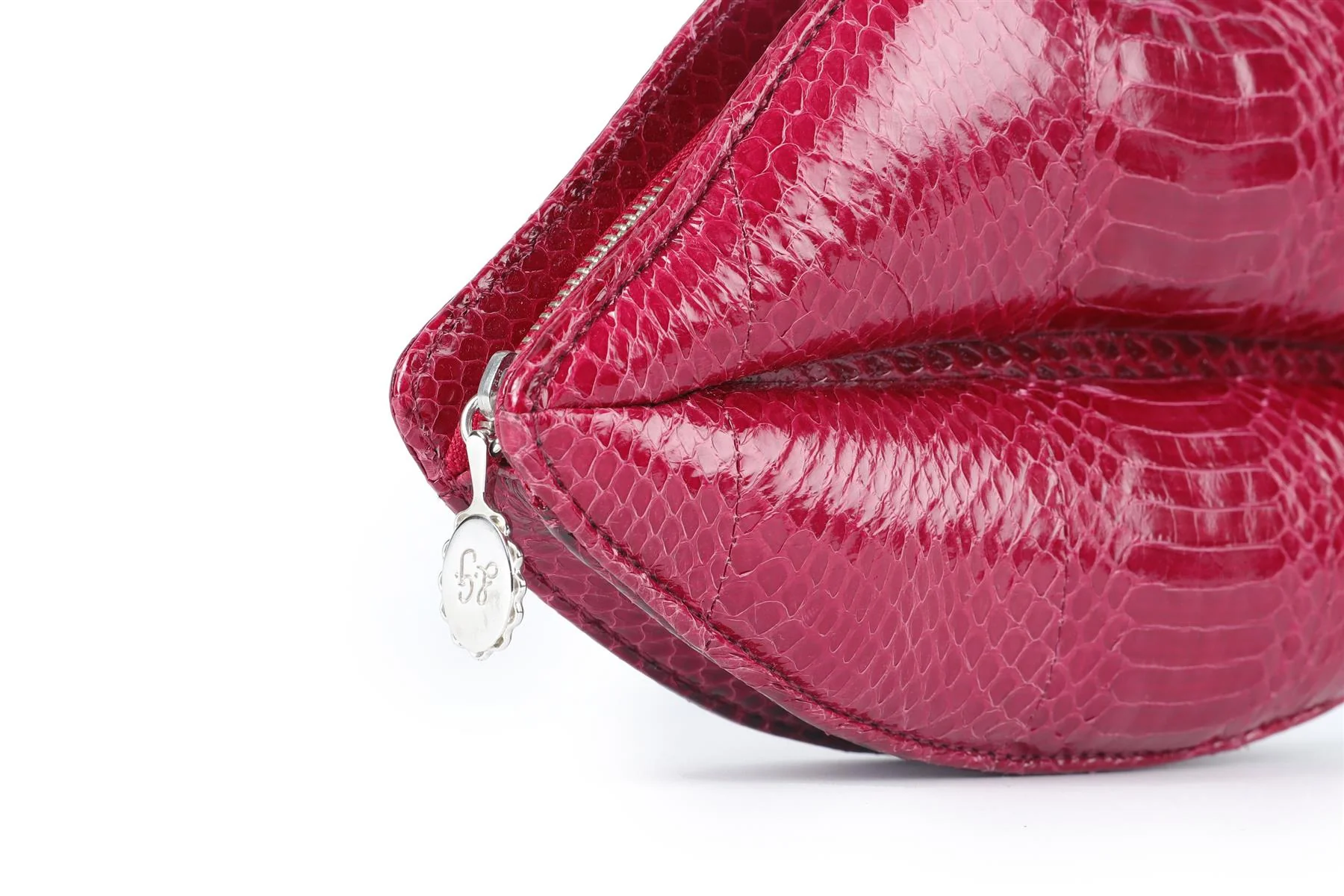 LULU GUINNESS PINK LIPS SNAKESKIN CLUTCH - Image 8