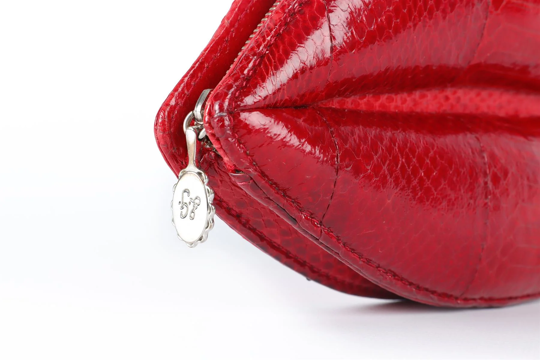 LULU GUINNESS RED LIPS SNAKESKIN CLUTCH - Image 8
