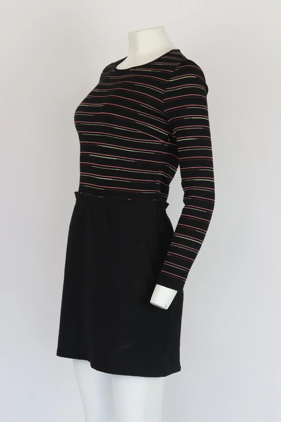 M MISSONI STRIPED STRETCH KNIT AND WOOL MINI DRESS MEDIUM - Image 3