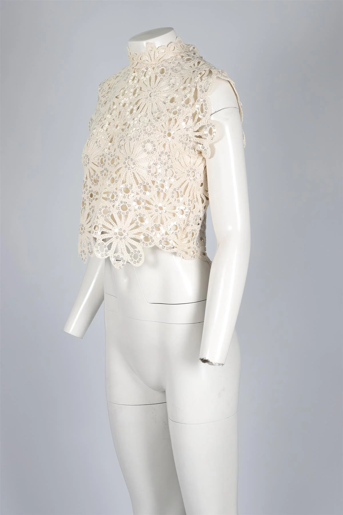 MAJE CREAM SEQUIN AND CROCHET TOP UK 10 - Image 3