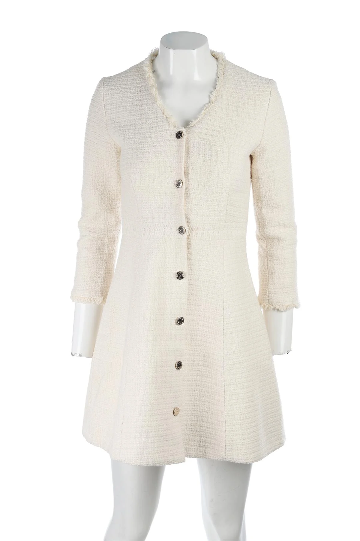 MAJE CREAM TWEED MINI DRESS SMALL - Image 2