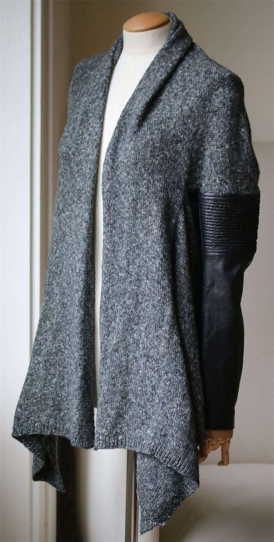 MAJE LEATHER SLEEVE KNIT CARDIGAN SMALL - Image 2