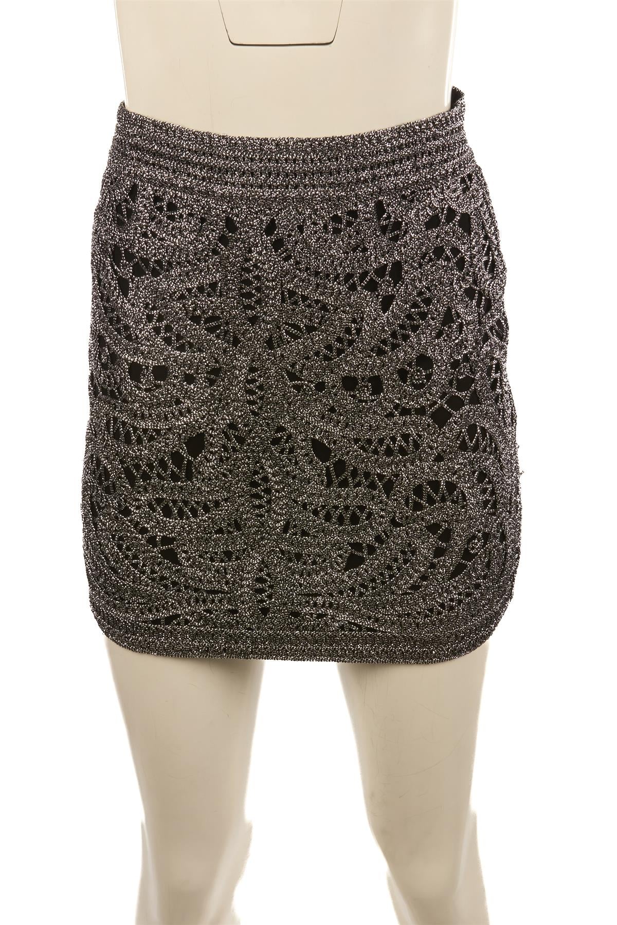 MAJE SILVER KNIT MINI SKIRT FR 36 UK 8 - Image 2