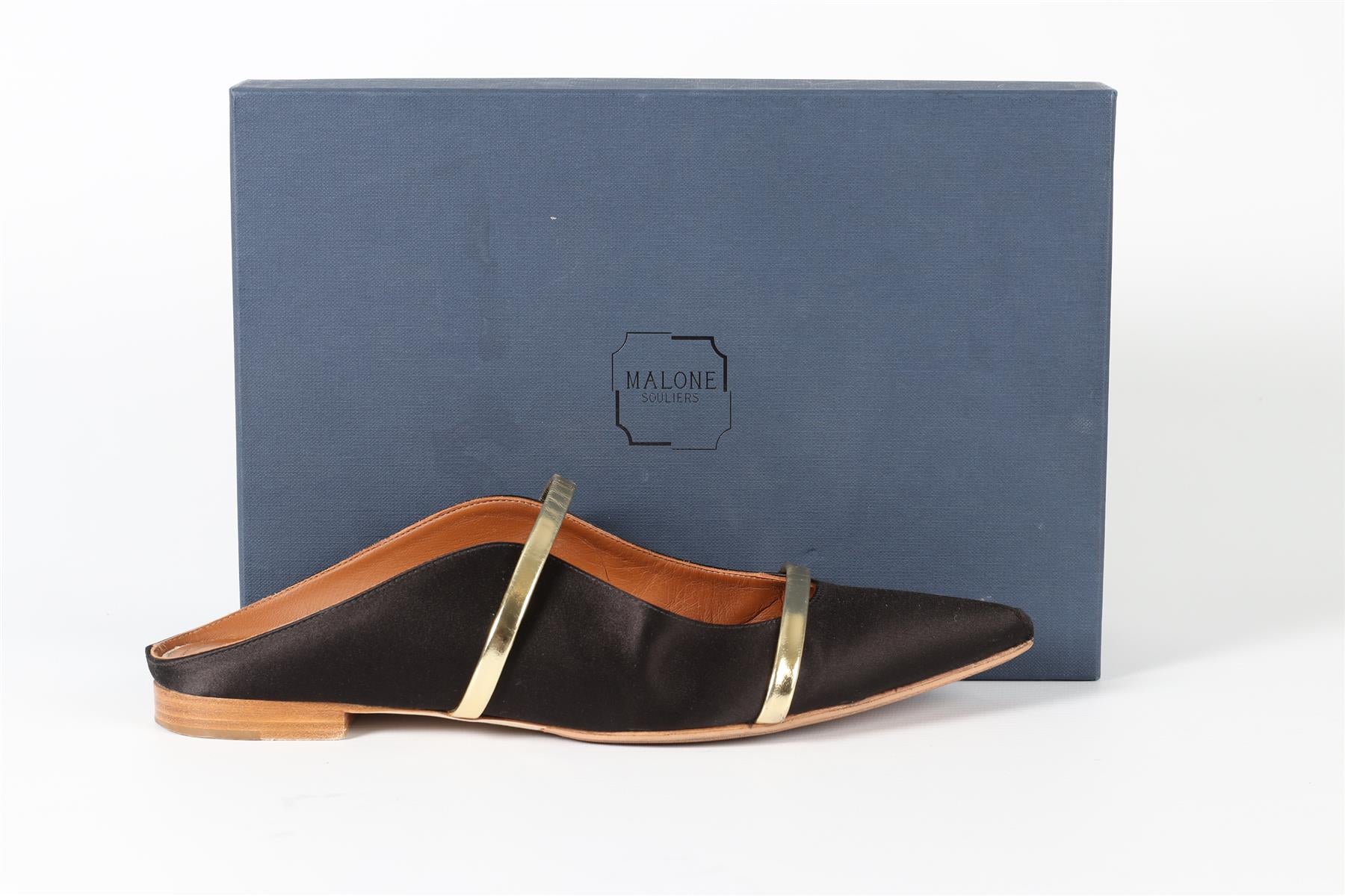 MALONE SOULIER BLACK LEATHER AND SATIN MULES EU 40 UK 7 US 10 - Image 6