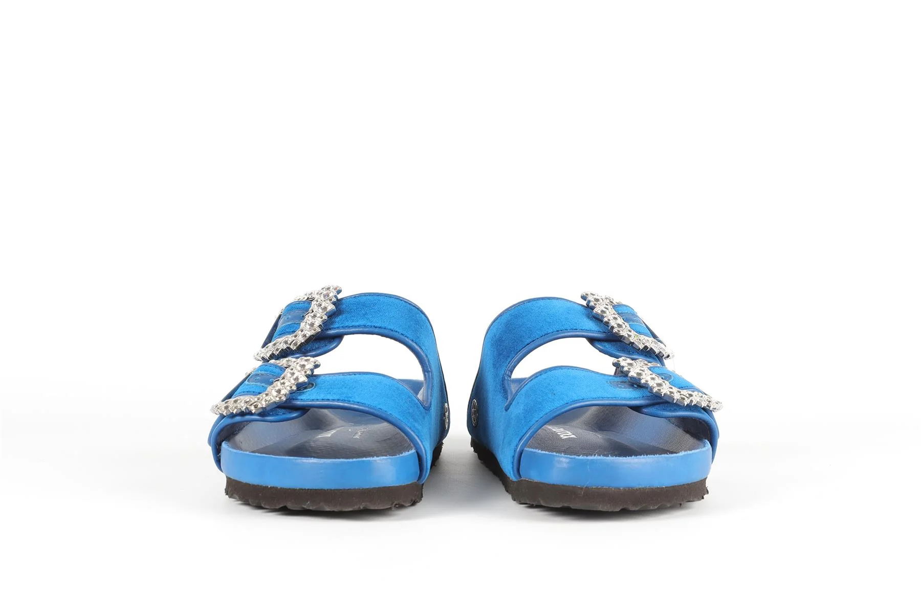 MANOLO BLAHNIK + BIRKENSTOCK BLUE VELVET SANDALS EU 38 UK 5 US 8 - Image 3