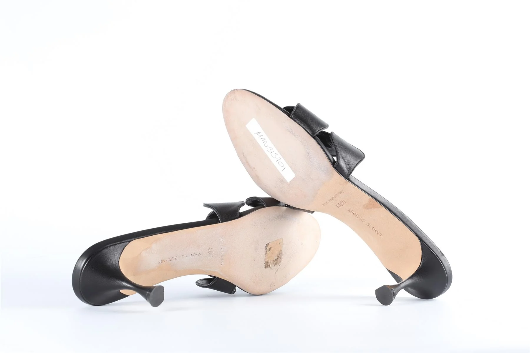 MANOLO BLAHNIK BLACK LEATHER SANDALS EU 40.5 UK 7.5 US 10.5 - Image 6