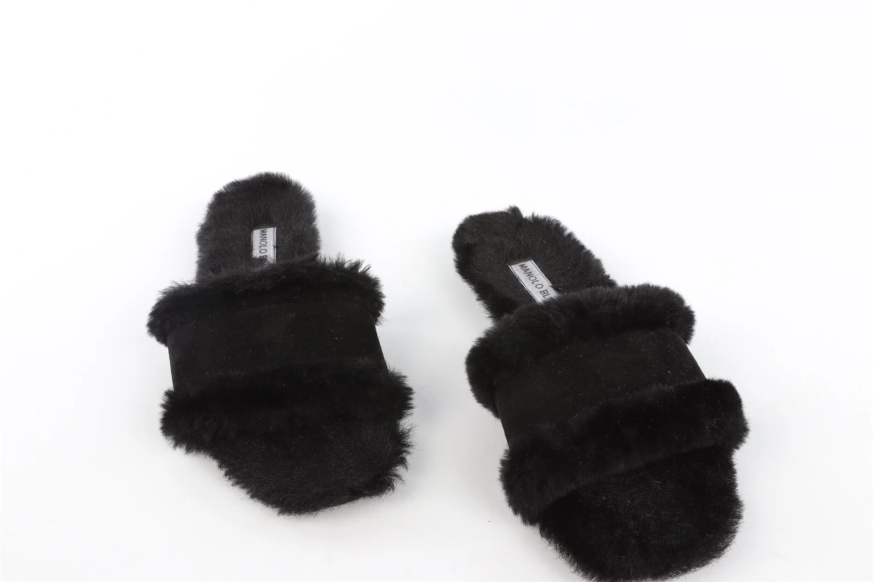 MANOLO BLAHNIK BLACK SHEARLING SLIDES EU 38 UK 5 US 8 - Image 5