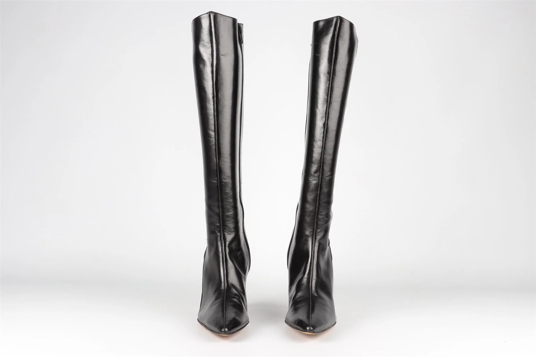 MANOLO BLAHNIK BLACK VINTAGE LEATHER KNEE HIGH BOOTS EU 38 UK 5 US 8 - Image 3