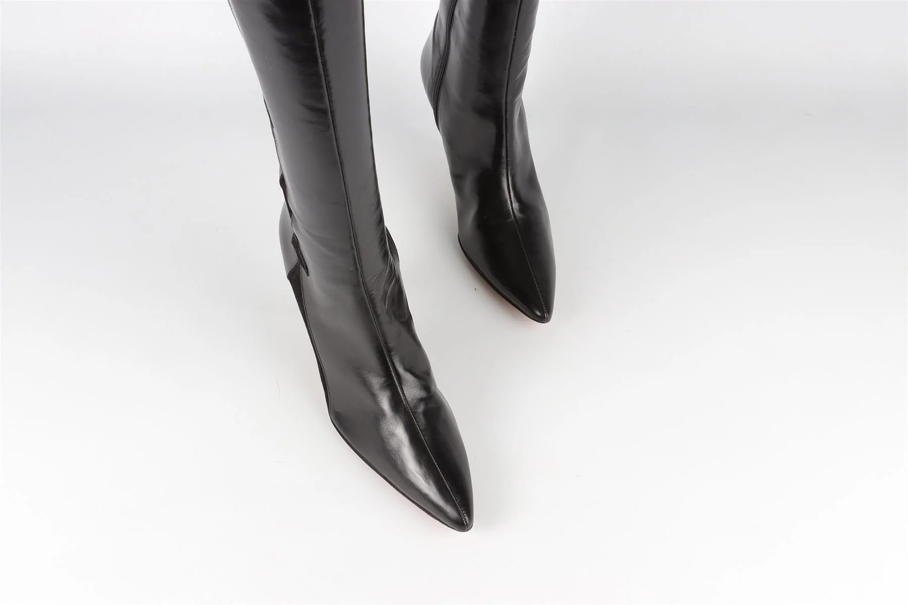 MANOLO BLAHNIK BLACK VINTAGE LEATHER KNEE HIGH BOOTS EU 38 UK 5 US 8 - Image 4