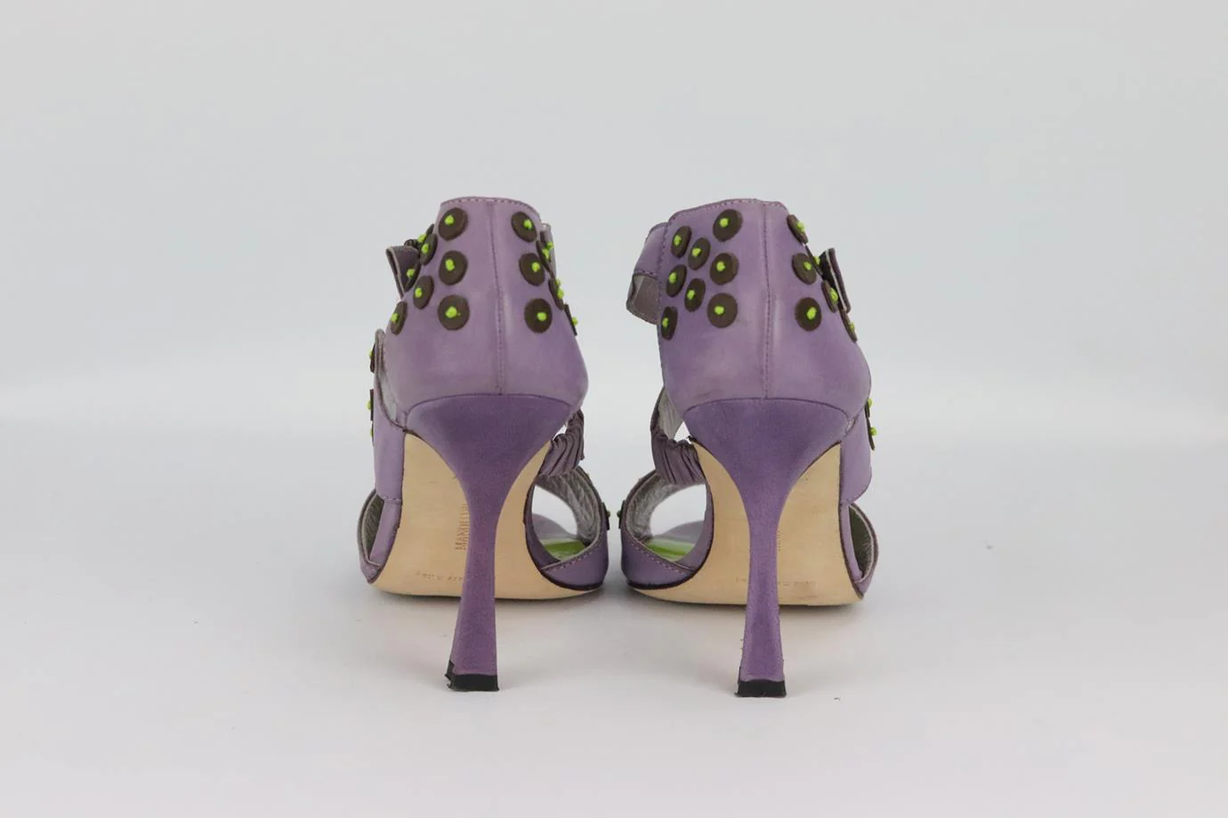 MANOLO BLAHNIK EMBELLISHED LEATHER SANDALS EU 37.5 UK 4.5 US 7.5 - Image 4