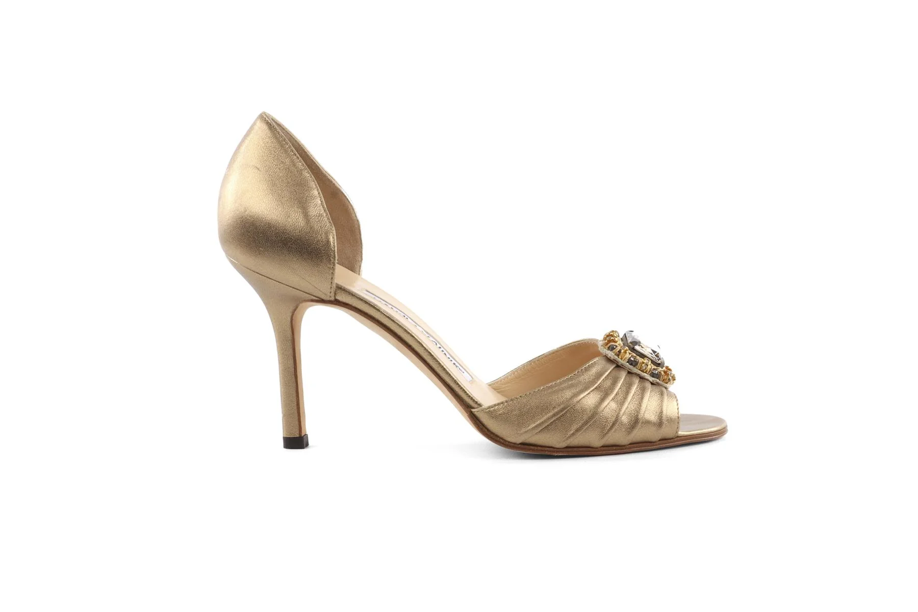 MANOLO BLAHNIK GOLD LEATHER SANDALS EU 37.5 UK 4.5 US 7.5 - Image 2
