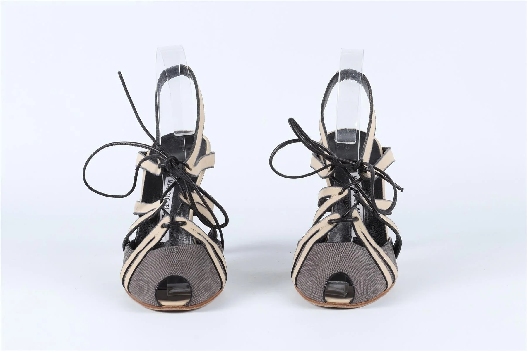 MANOLO BLAHNIK GREY LEATHER SANDALS EU 38 UK 5 US 8 - Image 3