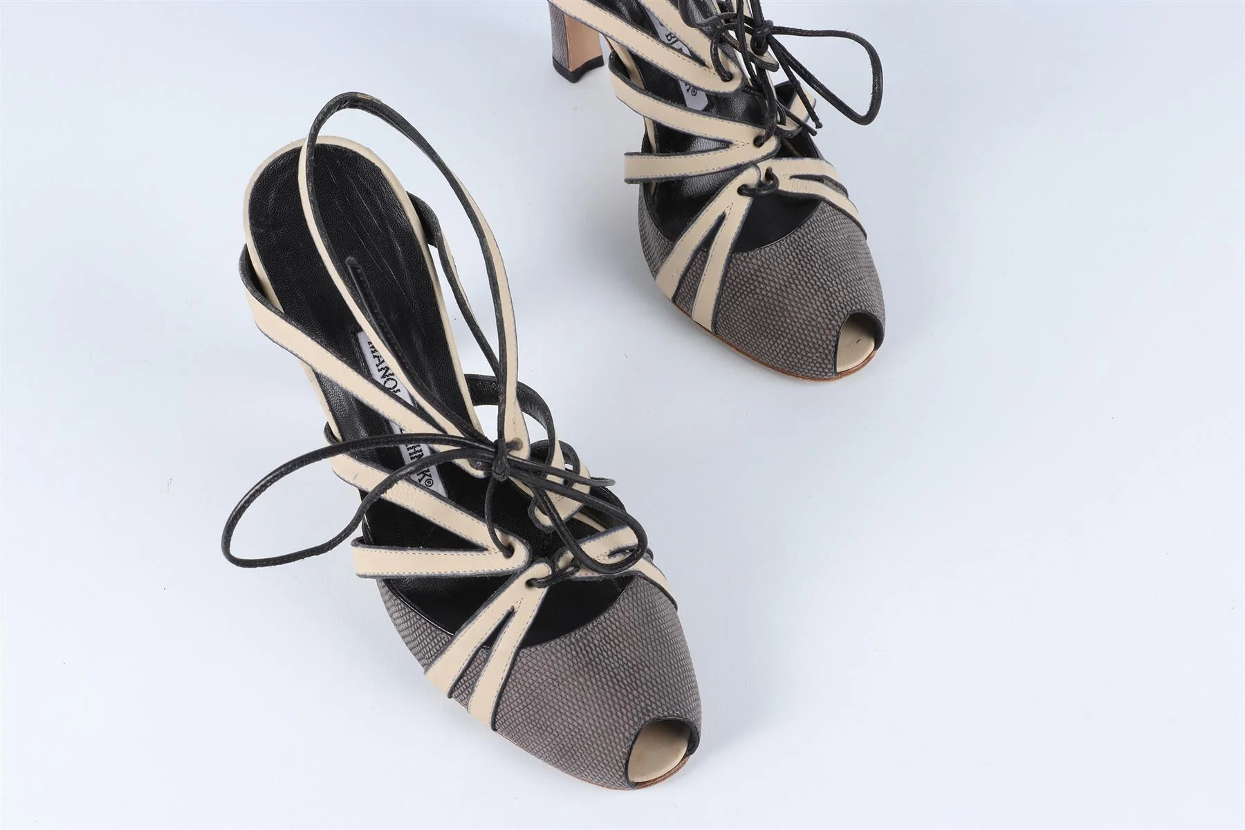 MANOLO BLAHNIK GREY LEATHER SANDALS EU 38 UK 5 US 8 - Image 4