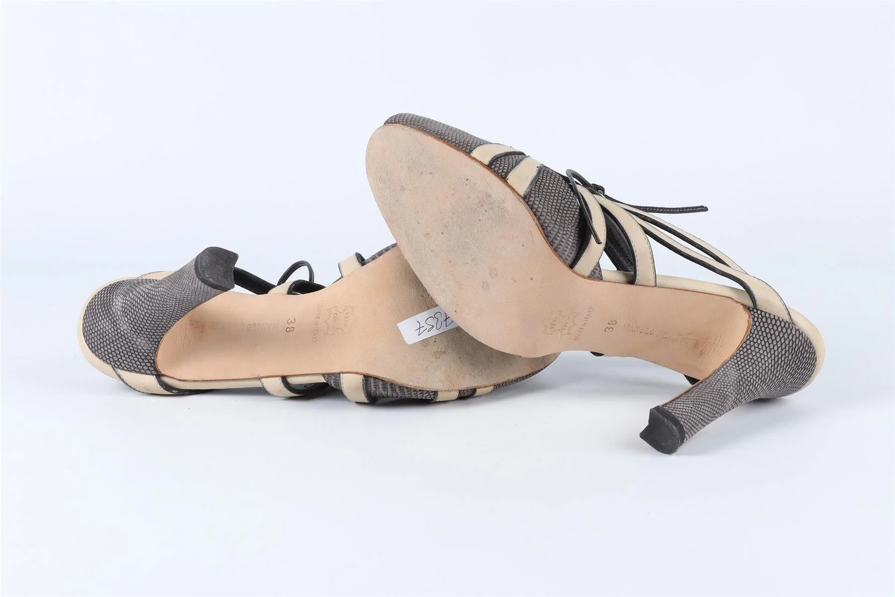 MANOLO BLAHNIK GREY LEATHER SANDALS EU 38 UK 5 US 8 - Image 6