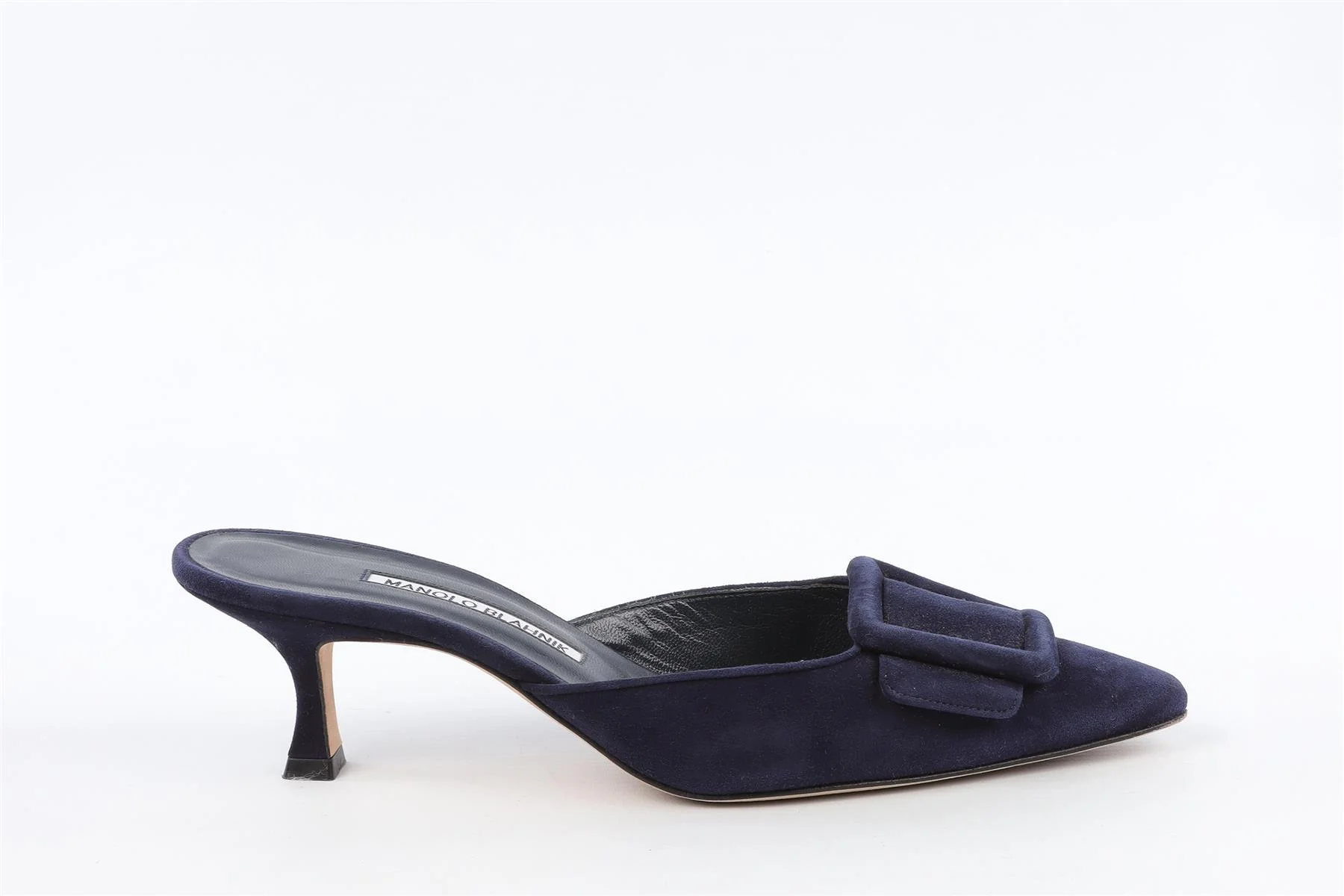 MANOLO BLAHNIK MAYSALE NAVY SUEDE MULES EU 38 UK 5 US 8 - Image 4