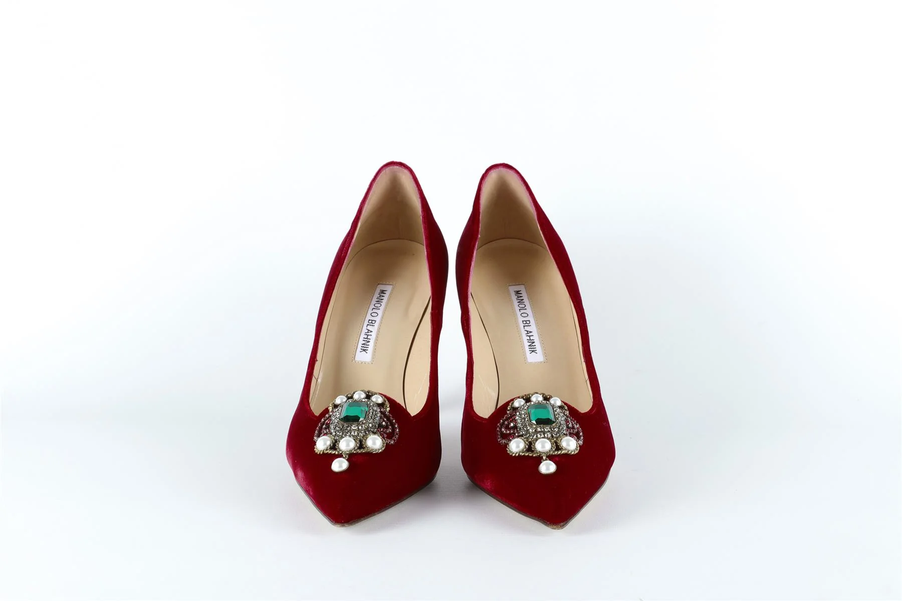 MANOLO BLAHNIK RED CRYSTAL AND VELVET PUMPS EU 38.5 UK 5.5 US 8.5 - Image 3