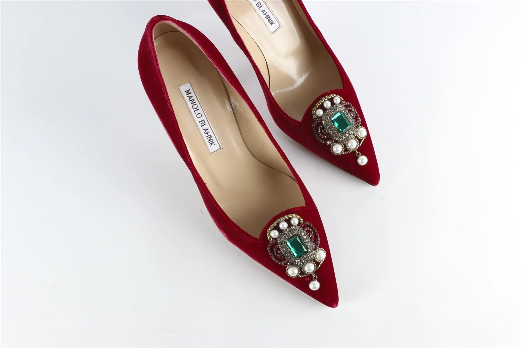 MANOLO BLAHNIK RED CRYSTAL AND VELVET PUMPS EU 38.5 UK 5.5 US 8.5 - Image 4