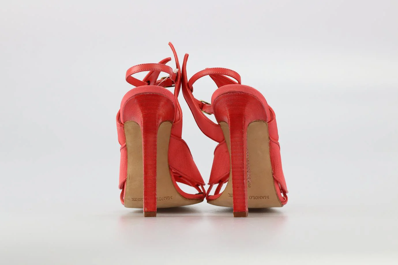 MANOLO BLAHNIK SATIN AND LEATHER SANDALS EU 38 UK 5 US 8 - Image 4